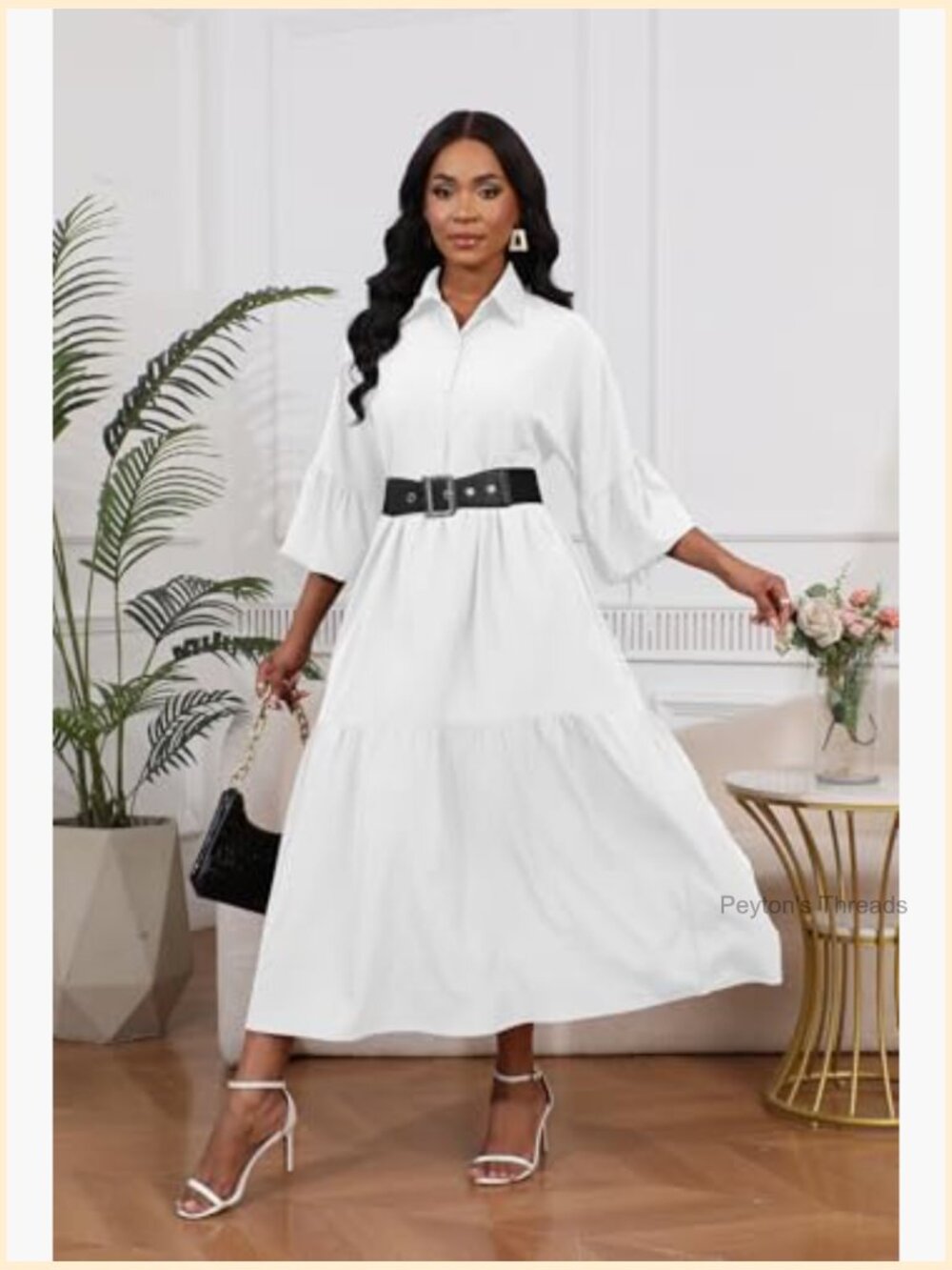 Long Sleeve Maxi Shirt Dress with Button Down and Pleated Details - Picture 4 of 7